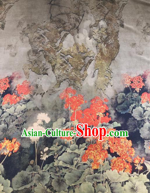 Asian Chinese Traditional Flowers Pattern Design Grey Gambiered Guangdong Gauze Fabric Silk Material Asian Chinese Traditional Flowers Pattern Design Grey Gambiered Guangdong Gauze Fabric Silk Material