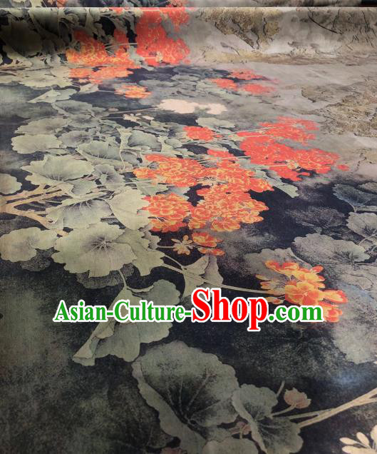 Asian Chinese Traditional Flowers Pattern Design Grey Gambiered Guangdong Gauze Fabric Silk Material Asian Chinese Traditional Flowers Pattern Design Grey Gambiered Guangdong Gauze Fabric Silk Material