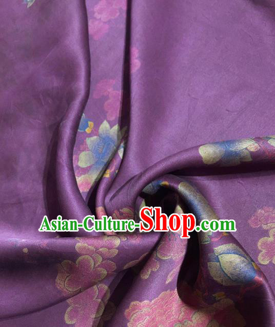 Asian Chinese Traditional Peony Plum Pattern Design Purple Gambiered Guangdong Gauze Fabric Silk Material