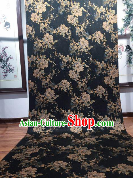 Asian Chinese Traditional Peony Pattern Design Navy Gambiered Guangdong Gauze Fabric Silk Material Asian Chinese Traditional Peony Pattern Design Navy Gambiered Guangdong Gauze Fabric Silk Material