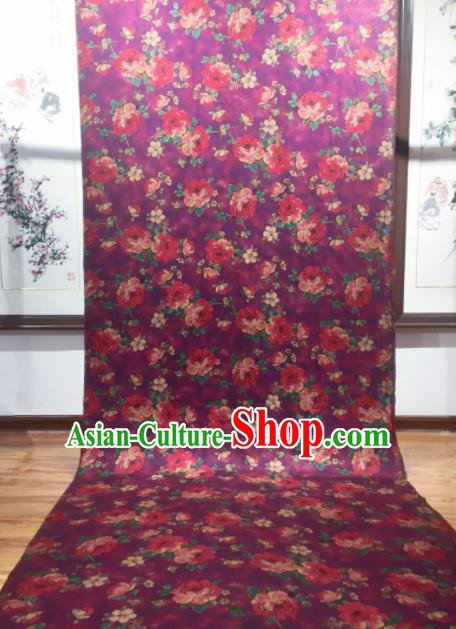 Asian Chinese Traditional Camellia Pattern Design Purple Gambiered Guangdong Gauze Fabric Silk Material Asian Chinese Traditional Camellia Pattern Design Purple Gambiered Guangdong Gauze Fabric Silk Material