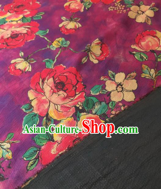Asian Chinese Traditional Camellia Pattern Design Purple Gambiered Guangdong Gauze Fabric Silk Material Asian Chinese Traditional Camellia Pattern Design Purple Gambiered Guangdong Gauze Fabric Silk Material