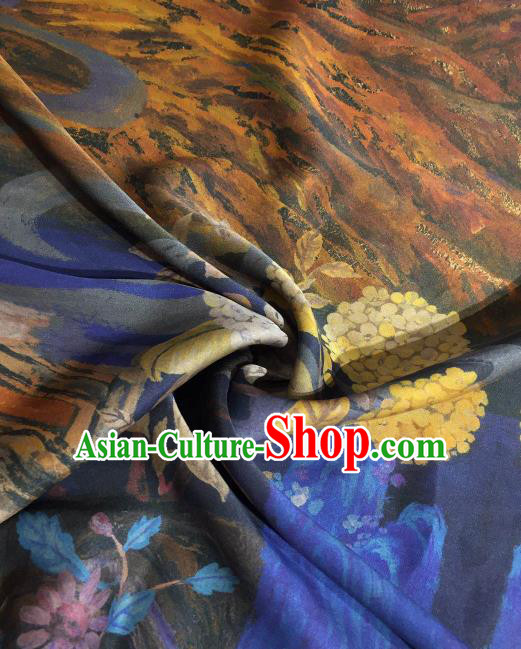 Asian Chinese Traditional Hydrangea Pattern Design Blue Gambiered Guangdong Gauze Fabric Silk Material Asian Chinese Traditional Hydrangea Pattern Design Blue Gambiered Guangdong Gauze Fabric Silk Material