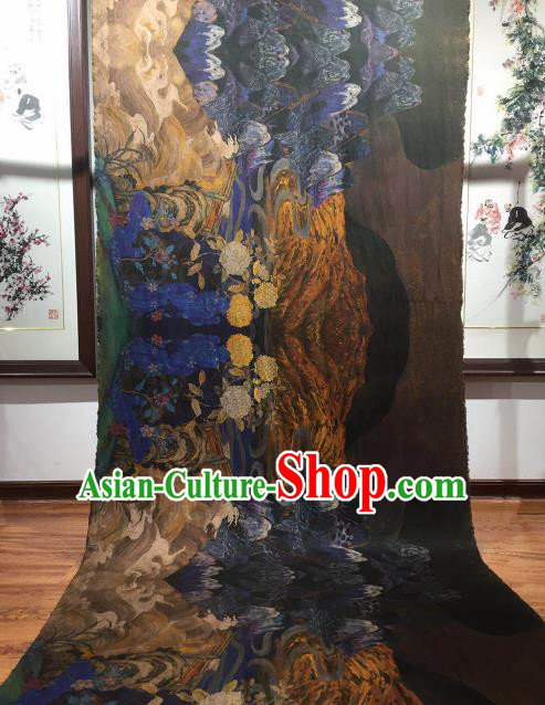 Asian Chinese Traditional Hydrangea Pattern Design Blue Gambiered Guangdong Gauze Fabric Silk Material Asian Chinese Traditional Hydrangea Pattern Design Blue Gambiered Guangdong Gauze Fabric Silk Material