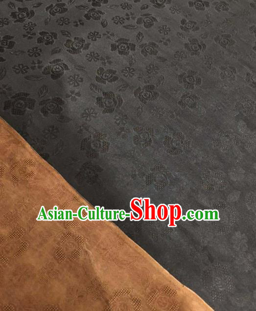 Asian Chinese Traditional Cherry Blossom Pattern Design Black Gambiered Guangdong Gauze Fabric Silk Material Asian Chinese Traditional Cherry Blossom Pattern Design Black Gambiered Guangdong Gauze Fabric Silk Material