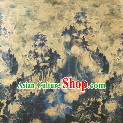 Asian Chinese Traditional Lotus Pattern Design Navy Gambiered Guangdong Gauze Fabric Silk Material