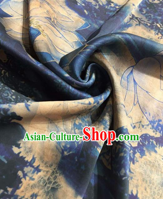 Asian Chinese Traditional Lotus Pattern Design Navy Gambiered Guangdong Gauze Fabric Silk Material Asian Chinese Traditional Lotus Pattern Design Navy Gambiered Guangdong Gauze Fabric Silk Material