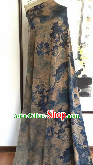 Asian Chinese Traditional Lotus Pattern Design Navy Gambiered Guangdong Gauze Fabric Silk Material Asian Chinese Traditional Lotus Pattern Design Navy Gambiered Guangdong Gauze Fabric Silk Material