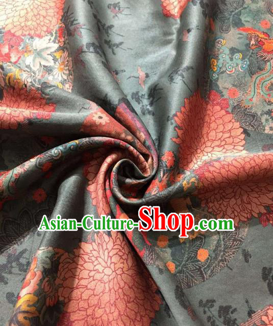 Asian Chinese Traditional Phoenix Chrysanthemum Pattern Design Green Gambiered Guangdong Gauze Fabric Silk Material Asian Chinese Traditional Phoenix Chrysanthemum Pattern Design Green Gambiered Guangdong Gauze Fabric Silk Material
