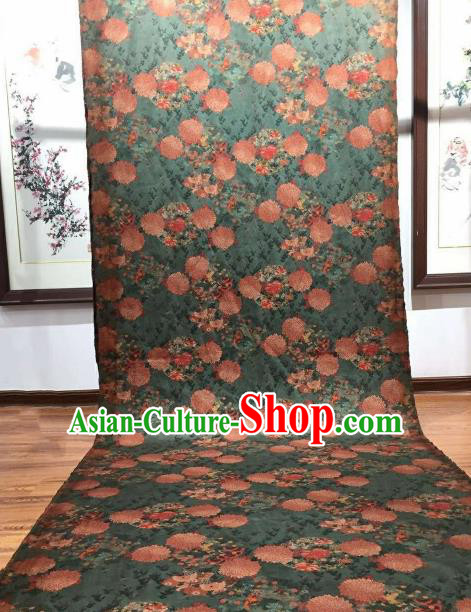 Asian Chinese Traditional Phoenix Chrysanthemum Pattern Design Green Gambiered Guangdong Gauze Fabric Silk Material Asian Chinese Traditional Phoenix Chrysanthemum Pattern Design Green Gambiered Guangdong Gauze Fabric Silk Material