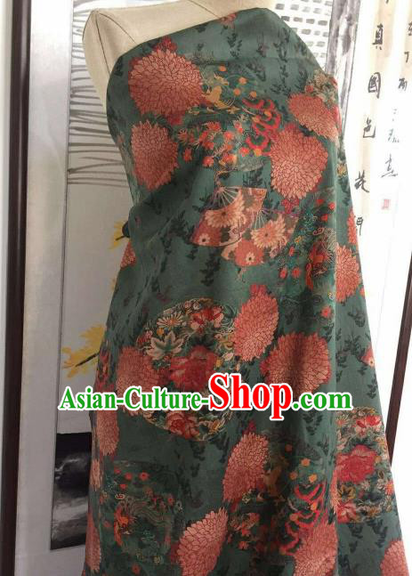 Asian Chinese Traditional Phoenix Chrysanthemum Pattern Design Green Gambiered Guangdong Gauze Fabric Silk Material Asian Chinese Traditional Phoenix Chrysanthemum Pattern Design Green Gambiered Guangdong Gauze Fabric Silk Material
