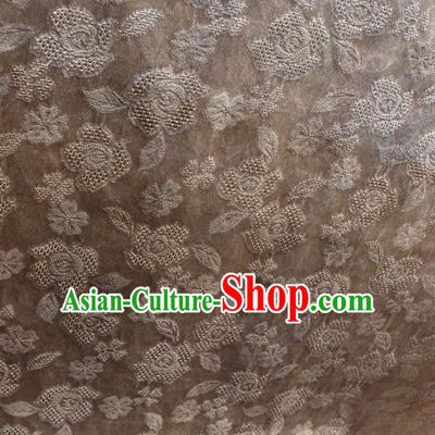 Asian Chinese Traditional Roses Pattern Design Khaki Gambiered Guangdong Gauze Fabric Silk Material