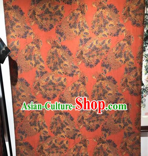 Asian Chinese Traditional Peacock Pattern Design Red Gambiered Guangdong Gauze Fabric Silk Material