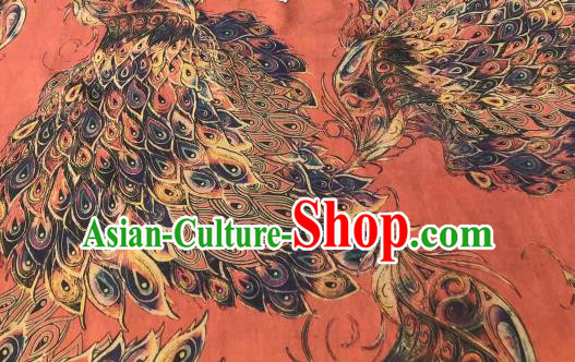 Asian Chinese Traditional Peacock Pattern Design Red Gambiered Guangdong Gauze Fabric Silk Material