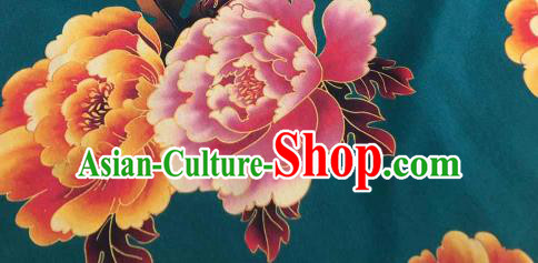 Asian Chinese Traditional Peony Pattern Design Peacock Green Gambiered Guangdong Gauze Fabric Silk Material Asian Chinese Traditional Peony Pattern Design Peacock Green Gambiered Guangdong Gauze Fabric Silk Material