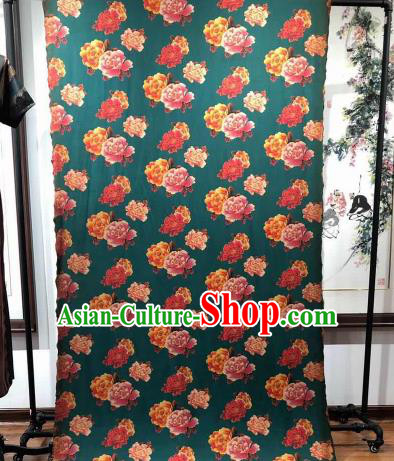 Asian Chinese Traditional Peony Pattern Design Peacock Green Gambiered Guangdong Gauze Fabric Silk Material Asian Chinese Traditional Peony Pattern Design Peacock Green Gambiered Guangdong Gauze Fabric Silk Material
