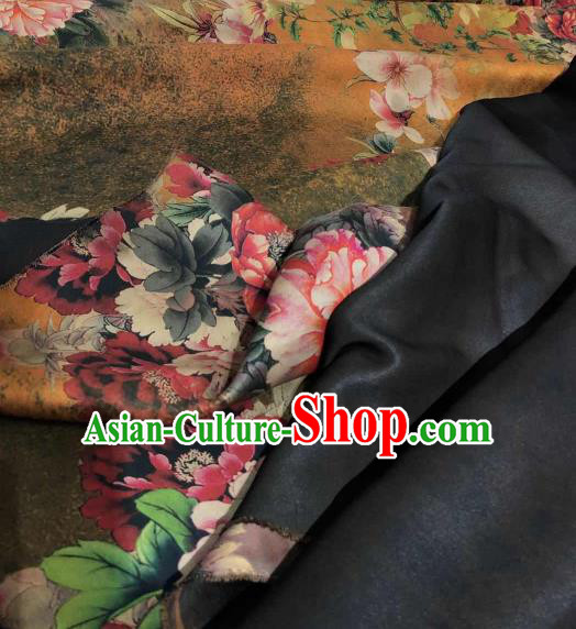 Asian Chinese Traditional Peony Pattern Design Ginger Gambiered Guangdong Gauze Fabric Silk Material Asian Chinese Traditional Peony Pattern Design Ginger Gambiered Guangdong Gauze Fabric Silk Material