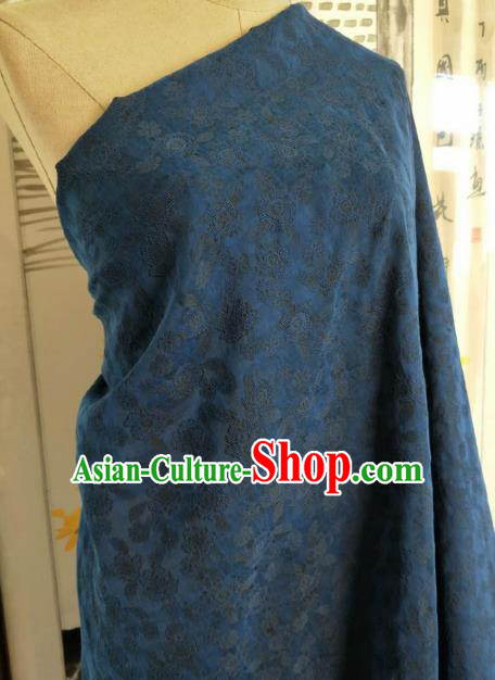 Asian Chinese Traditional Roses Pattern Design Navy Gambiered Guangdong Gauze Fabric Silk Material Asian Chinese Traditional Roses Pattern Design Navy Gambiered Guangdong Gauze Fabric Silk Material