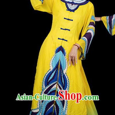 Traditional Chinese Jing Nationality Front Opening Yellow Dress Ethnic Ha Festival Folk Dance Costume for Women