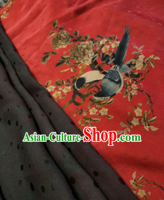 Asian Chinese Traditional Flowers Birds Pattern Design Red Gambiered Guangdong Gauze Fabric Silk Material