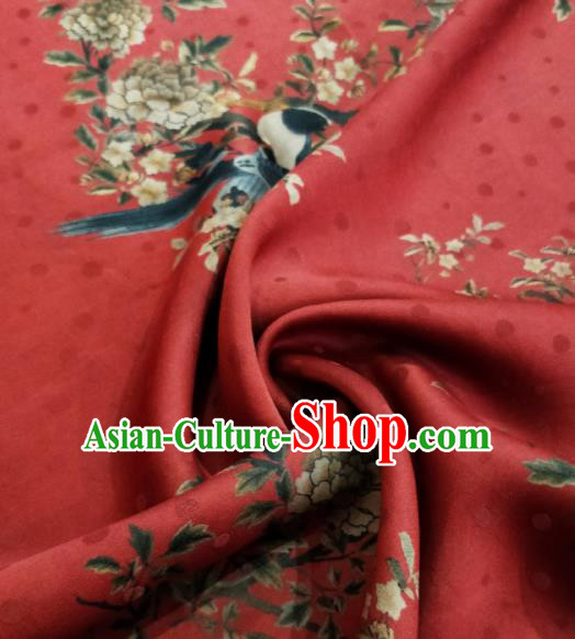 Asian Chinese Traditional Flowers Birds Pattern Design Red Gambiered Guangdong Gauze Fabric Silk Material