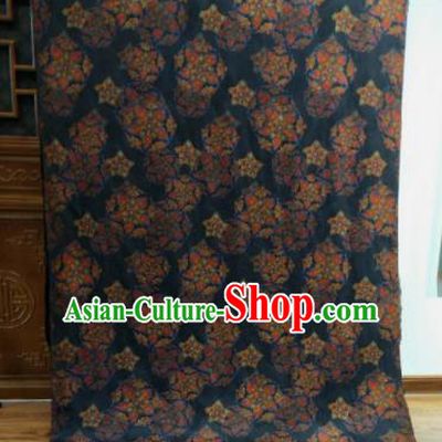 Asian Chinese Traditional Flowers Pattern Design Navy Gambiered Guangdong Gauze Fabric Silk Material