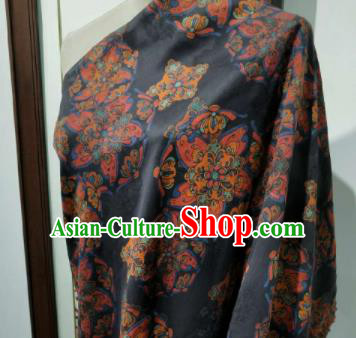 Asian Chinese Traditional Flowers Pattern Design Navy Gambiered Guangdong Gauze Fabric Silk Material Asian Chinese Traditional Flowers Pattern Design Navy Gambiered Guangdong Gauze Fabric Silk Material
