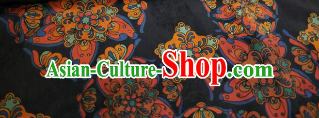 Asian Chinese Traditional Flowers Pattern Design Navy Gambiered Guangdong Gauze Fabric Silk Material Asian Chinese Traditional Flowers Pattern Design Navy Gambiered Guangdong Gauze Fabric Silk Material