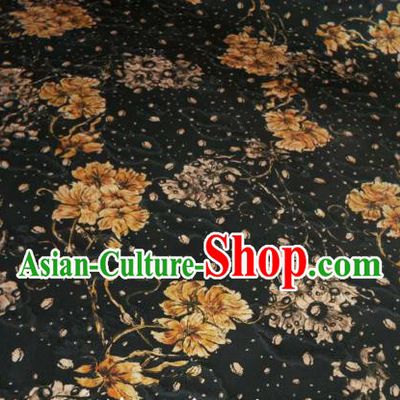 Asian Chinese Traditional Flowers Pattern Design Black Gambiered Guangdong Gauze Fabric Silk Material