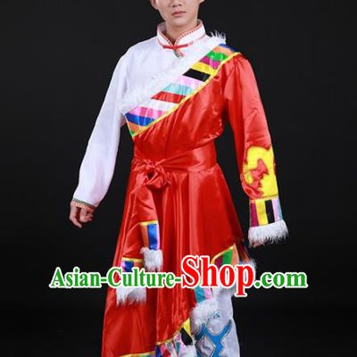 Chinese Traditional Yugu Nationality Festival Red Outfits Ethnic Minority Folk Dance Stage Show Costume for Men