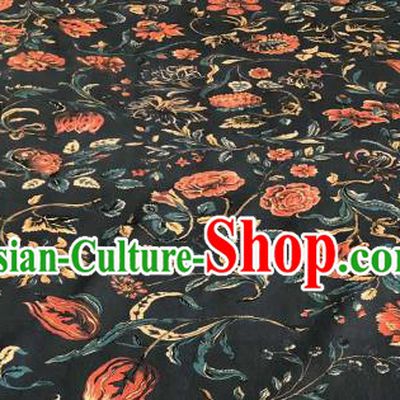 Asian Chinese Traditional Sunflowers Pattern Design Black Gambiered Guangdong Gauze Fabric Silk Material