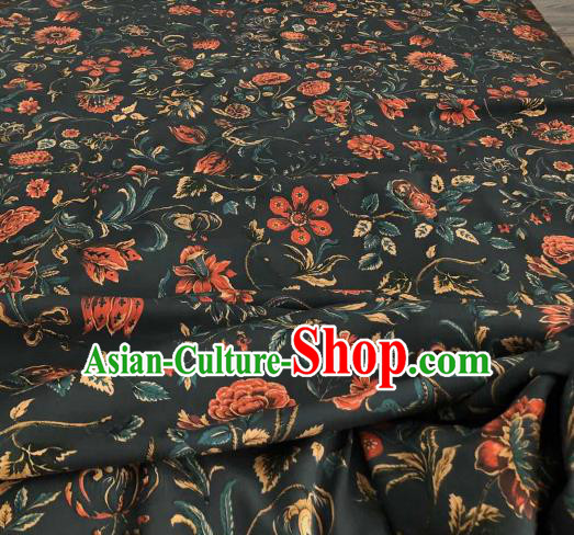 Asian Chinese Traditional Sunflowers Pattern Design Black Gambiered Guangdong Gauze Fabric Silk Material Asian Chinese Traditional Sunflowers Pattern Design Black Gambiered Guangdong Gauze Fabric Silk Material
