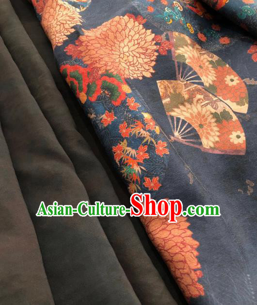 Asian Chinese Traditional Chrysanthemum Peony Pattern Design Navy Gambiered Guangdong Gauze Fabric Silk Material Asian Chinese Traditional Chrysanthemum Peony Pattern Design Navy Gambiered Guangdong Gauze Fabric Silk Material