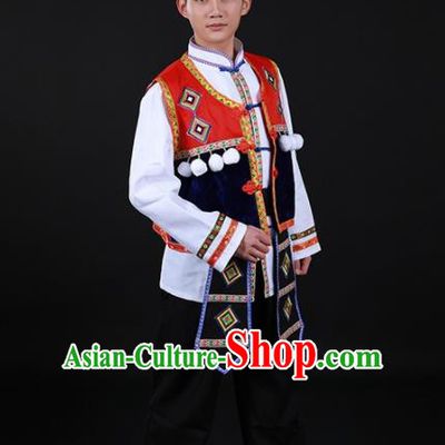 Chinese Traditional Tujia Nationality Festival Outfits Ethnic Minority Folk Dance Stage Show Costume for Men