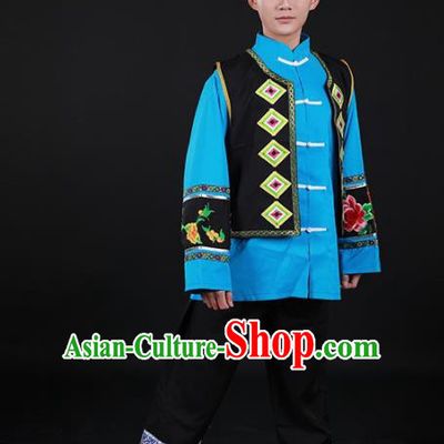 Chinese Traditional Mulao Nationality Festival Outfits Ethnic Minority Folk Dance Stage Show Costume for Men