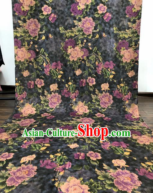 Asian Chinese Traditional Purple Peony Pattern Design Gambiered Guangdong Gauze Fabric Silk Material Asian Chinese Traditional Purple Peony Pattern Design Gambiered Guangdong Gauze Fabric Silk Material