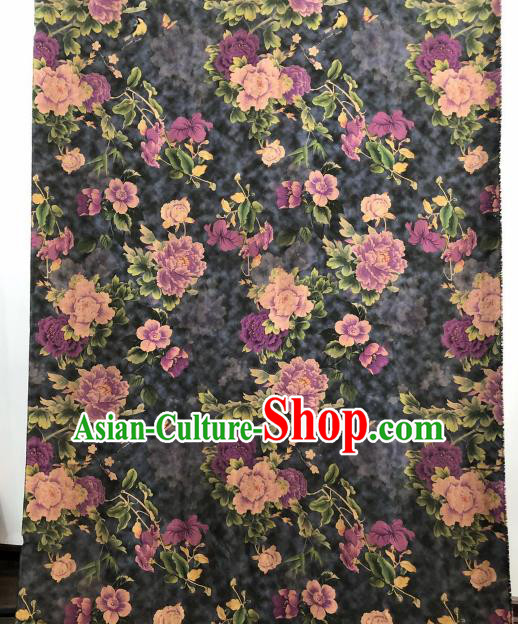 Asian Chinese Traditional Purple Peony Pattern Design Gambiered Guangdong Gauze Fabric Silk Material Asian Chinese Traditional Purple Peony Pattern Design Gambiered Guangdong Gauze Fabric Silk Material
