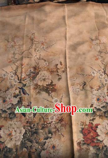 Asian Chinese Traditional Peony Pattern Design Beige Gambiered Guangdong Gauze Fabric Silk Material Asian Chinese Traditional Peony Pattern Design Beige Gambiered Guangdong Gauze Fabric Silk Material