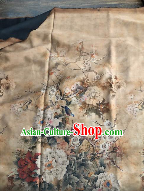 Asian Chinese Traditional Peony Pattern Design Beige Gambiered Guangdong Gauze Fabric Silk Material Asian Chinese Traditional Peony Pattern Design Beige Gambiered Guangdong Gauze Fabric Silk Material