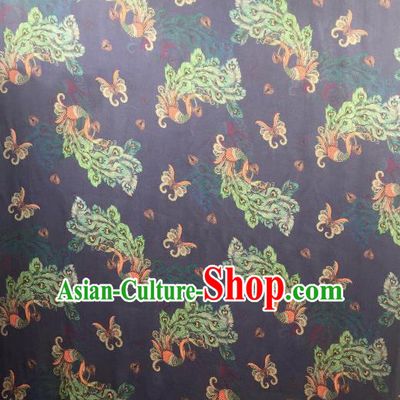 Asian Chinese Traditional Peacock Pattern Design Navy Gambiered Guangdong Gauze Fabric Silk Material