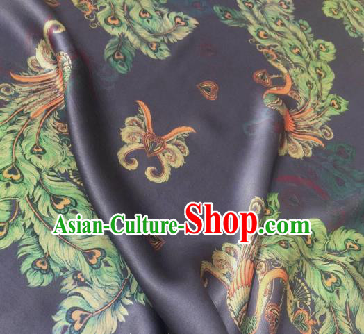 Asian Chinese Traditional Peacock Pattern Design Navy Gambiered Guangdong Gauze Fabric Silk Material Asian Chinese Traditional Peacock Pattern Design Navy Gambiered Guangdong Gauze Fabric Silk Material