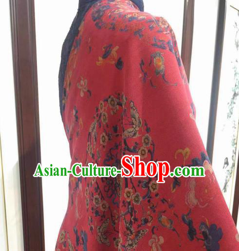 Asian Chinese Traditional Plum Blossom Pattern Design Rosy Gambiered Guangdong Gauze Fabric Silk Material Asian Chinese Traditional Plum Blossom Pattern Design Rosy Gambiered Guangdong Gauze Fabric Silk Material