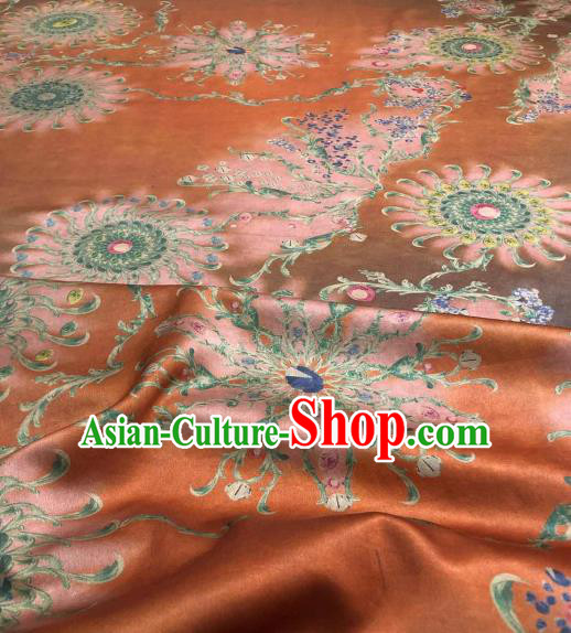 Asian Chinese Traditional Pattern Design Orange Gambiered Guangdong Gauze Fabric Silk Material Asian Chinese Traditional Pattern Design Orange Gambiered Guangdong Gauze Fabric Silk Material