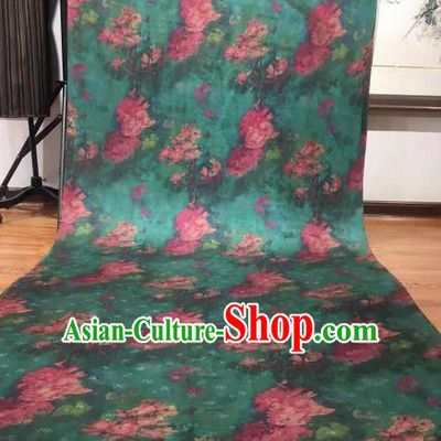 Asian Chinese Traditional Magnolia Pattern Design Green Gambiered Guangdong Gauze Fabric Silk Material