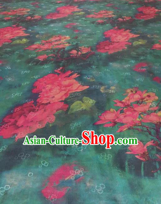 Asian Chinese Traditional Magnolia Pattern Design Green Gambiered Guangdong Gauze Fabric Silk Material Asian Chinese Traditional Magnolia Pattern Design Green Gambiered Guangdong Gauze Fabric Silk Material