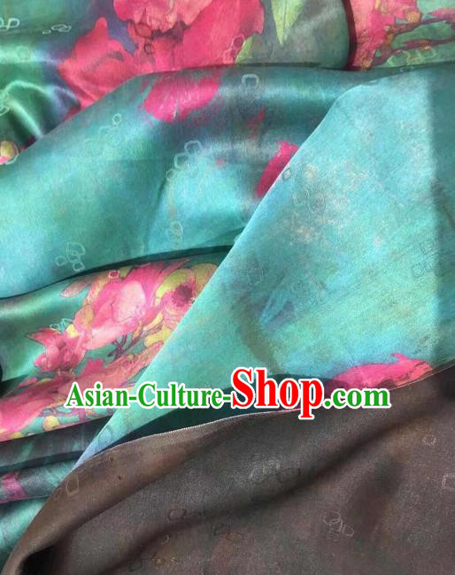 Asian Chinese Traditional Magnolia Pattern Design Green Gambiered Guangdong Gauze Fabric Silk Material Asian Chinese Traditional Magnolia Pattern Design Green Gambiered Guangdong Gauze Fabric Silk Material