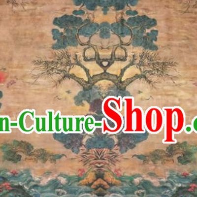 Asian Chinese Traditional Wave Crane Pattern Design Ginger Gambiered Guangdong Gauze Fabric Silk Material