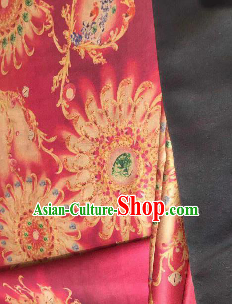 Asian Chinese Traditional Wheels Pattern Design Rosy Gambiered Guangdong Gauze Fabric Silk Material Asian Chinese Traditional Wheels Pattern Design Rosy Gambiered Guangdong Gauze Fabric Silk Material