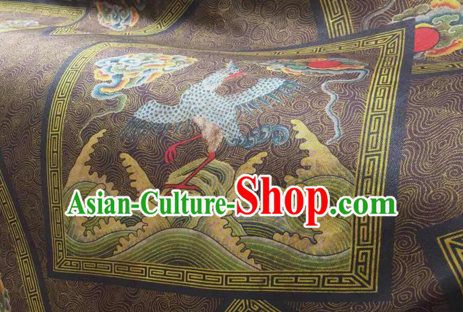 Asian Chinese Traditional Cranes Pattern Design Brown Gambiered Guangdong Gauze Fabric Silk Material Asian Chinese Traditional Cranes Pattern Design Brown Gambiered Guangdong Gauze Fabric Silk Material