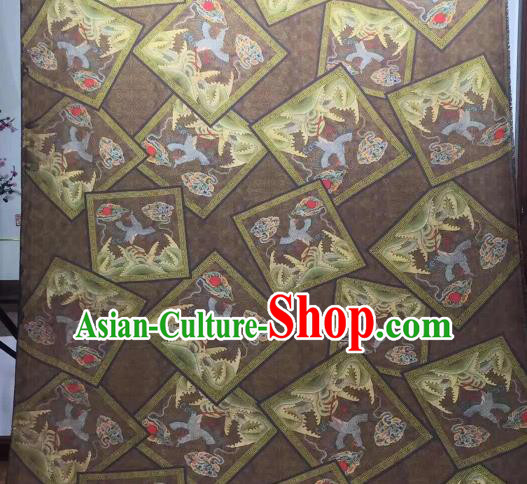 Asian Chinese Traditional Cranes Pattern Design Brown Gambiered Guangdong Gauze Fabric Silk Material Asian Chinese Traditional Cranes Pattern Design Brown Gambiered Guangdong Gauze Fabric Silk Material